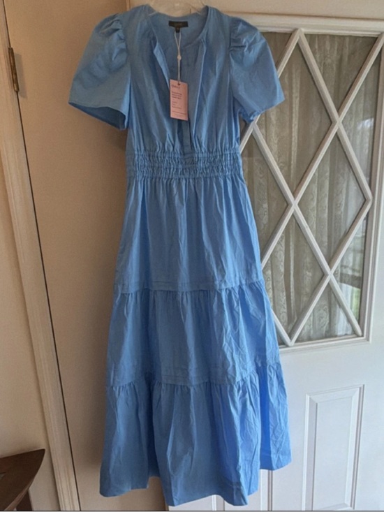 Quince Dresses & Skirts - Quince Light Blue Tiered Maxi Dress with Puff Sleeves